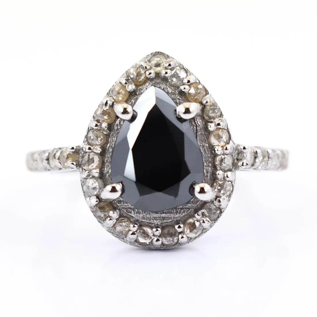 3 Ct Certified Lovely Black Diamond Ring With Rose Cut Diamond Accents, Gift for Wife, Girlfriend