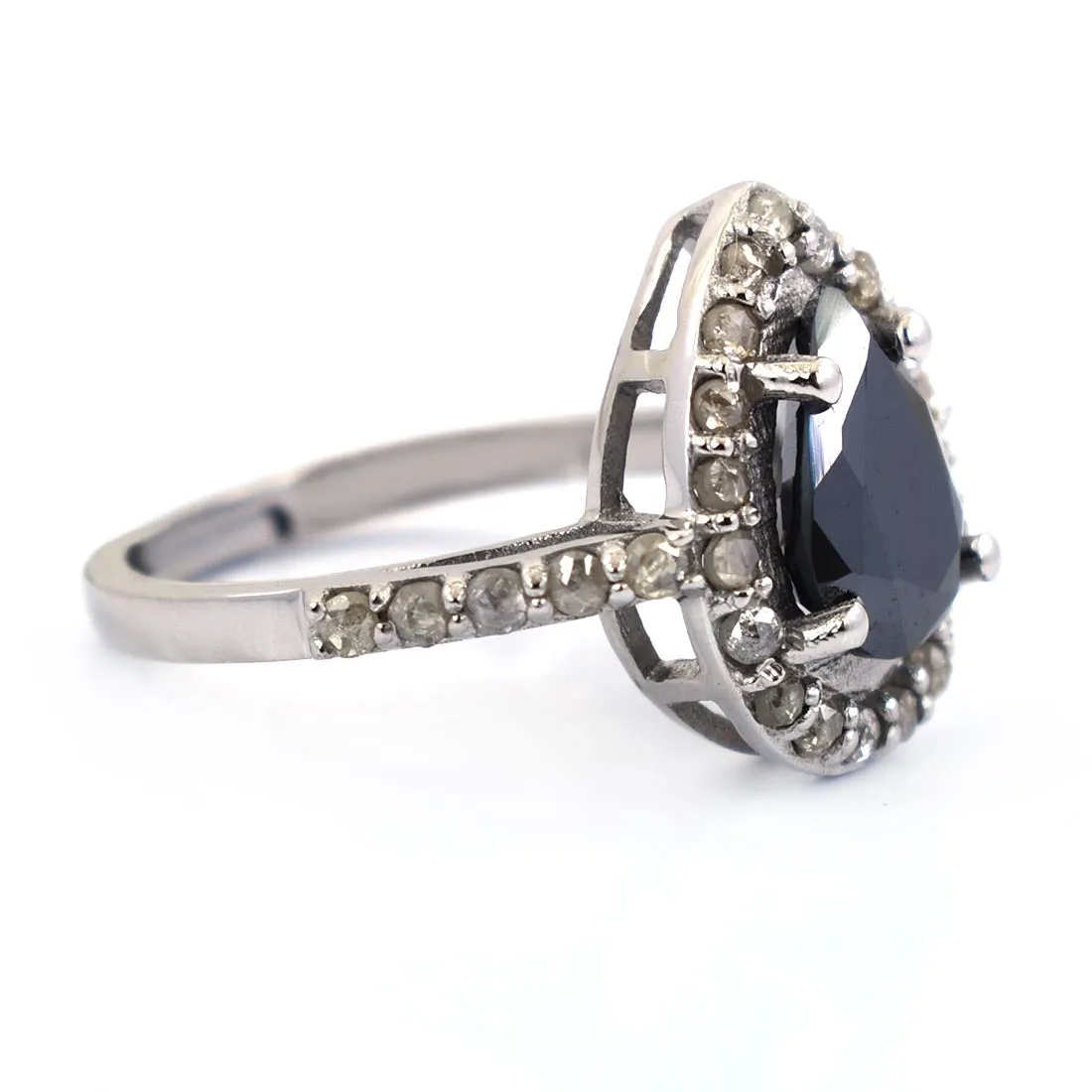 3 Ct Certified Lovely Black Diamond Ring With Rose Cut Diamond Accents, Gift for Wife, Girlfriend