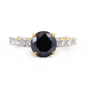 3 Ct Designer Black Diamond Wedding Ring with White Diamond Accents in Yellow Finish! Great Sparkle & Lovely Gift
