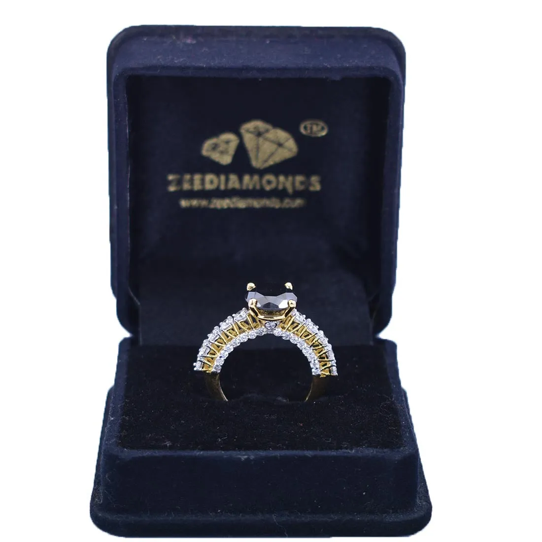 3 Ct Designer Black Diamond Wedding Ring with White Diamond Accents in Yellow Finish! Great Sparkle & Lovely Gift