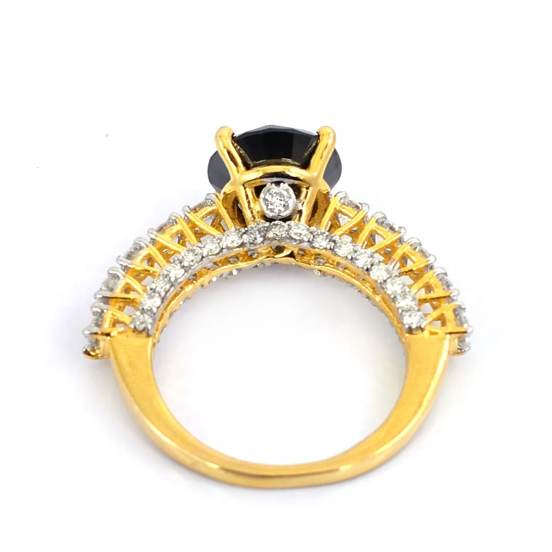 3 Ct Designer Black Diamond Wedding Ring with White Diamond Accents in Yellow Finish! Great Sparkle & Lovely Gift