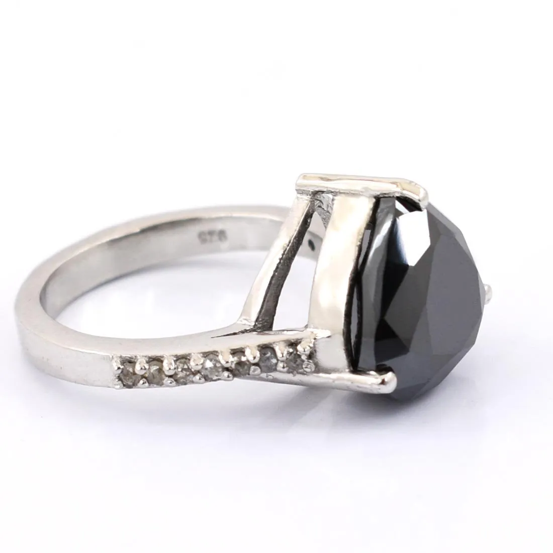 3 Ct Pear Shape Black Diamond Ring With Diamond Accents, Beautiful Design & Great Sparkle