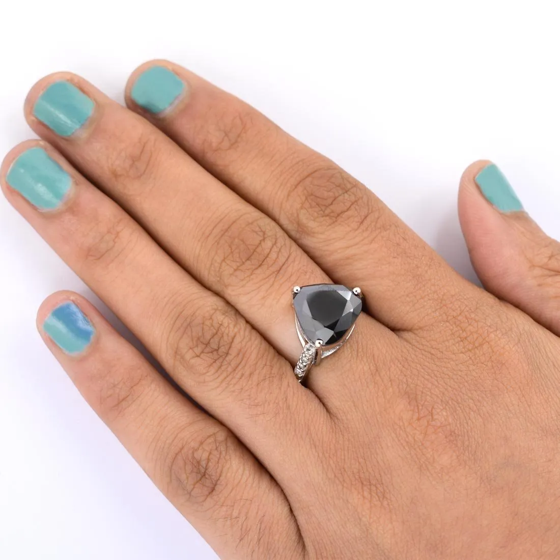 3 Ct Pear Shape Black Diamond Ring With Diamond Accents, Beautiful Design & Great Sparkle