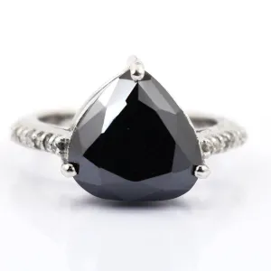 3 Ct Pear Shape Black Diamond Ring With Diamond Accents, Beautiful Design & Great Sparkle
