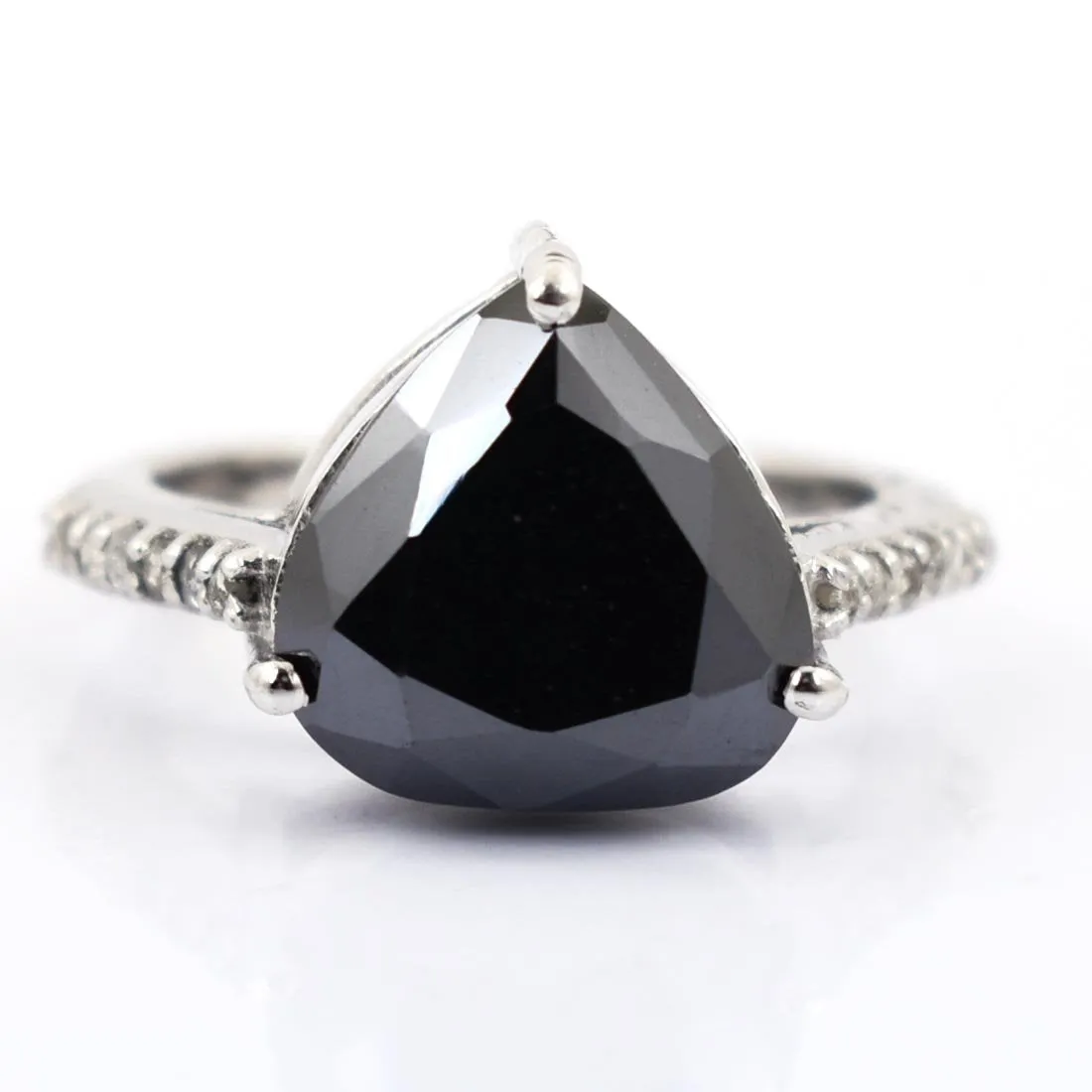 3 Ct Pear Shape Black Diamond Ring With Diamond Accents, Beautiful Design & Great Sparkle