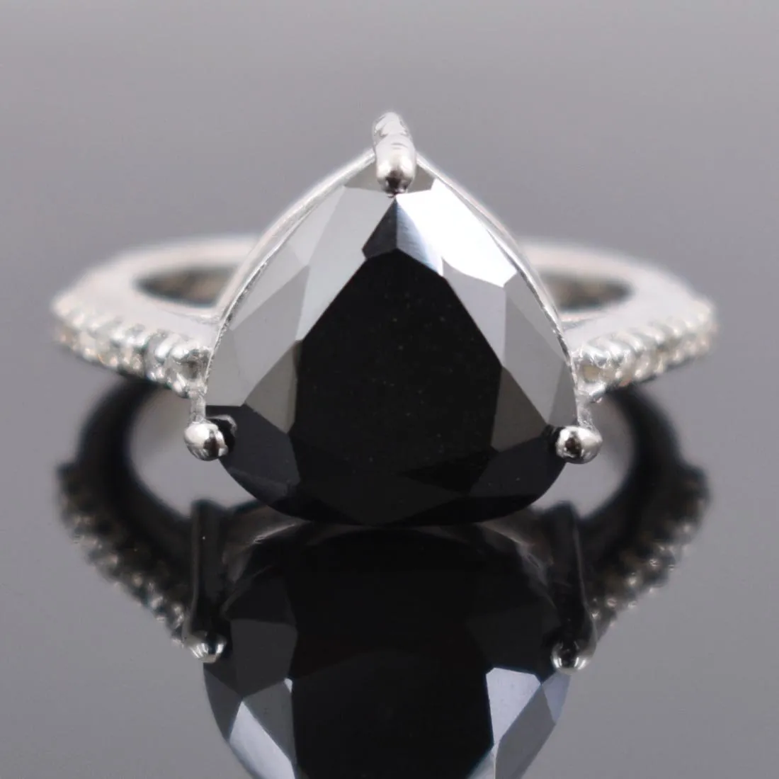 3 Ct Pear Shape Black Diamond Ring With Diamond Accents, Beautiful Design & Great Sparkle