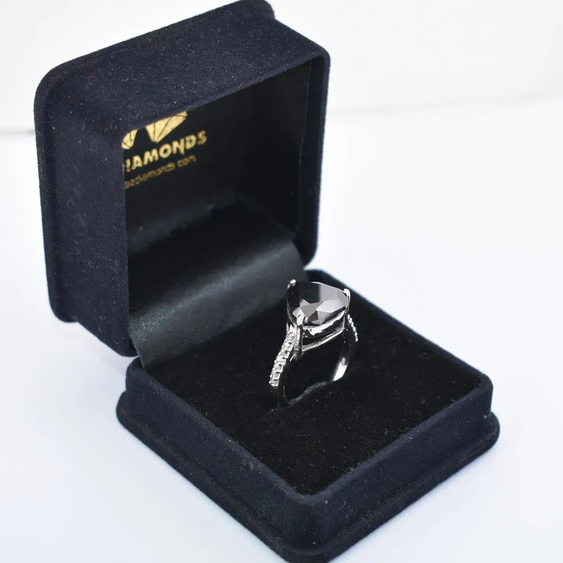 3 Ct Pear Shape Black Diamond Ring With Diamond Accents, Beautiful Design & Great Sparkle