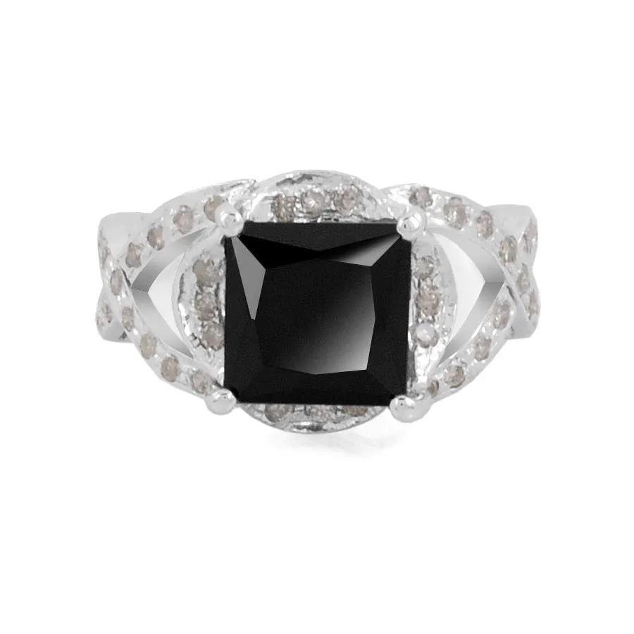 3 Ct to 5 Ct Designer Black Diamond Ring in 925 Silver with White Diamond Accents! AAA Certified, Amazing Collection & Great Shine