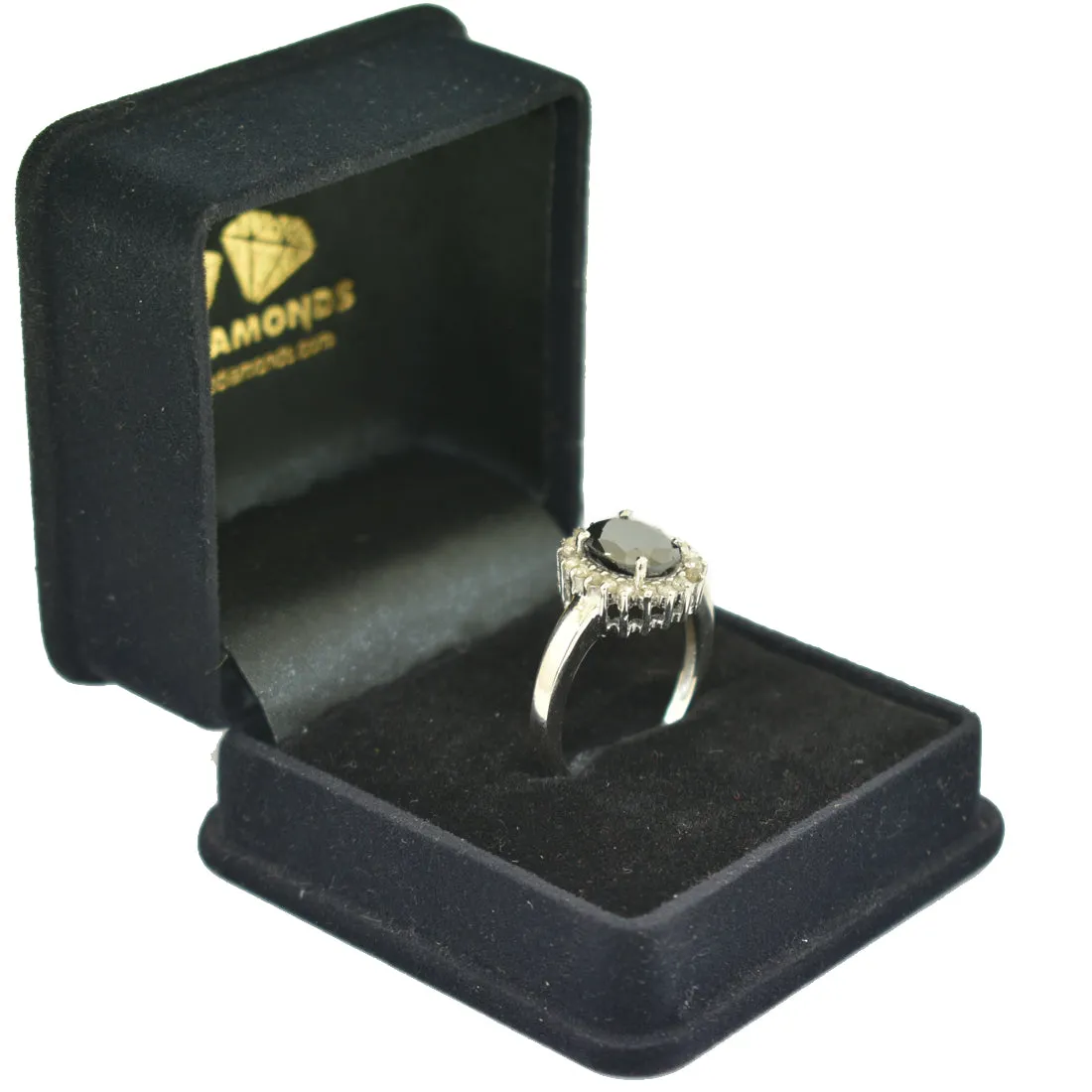 3 Ct Very Elegant Black Diamond Designer Ring With Diamond Accents, Great Design & Amazing Look
