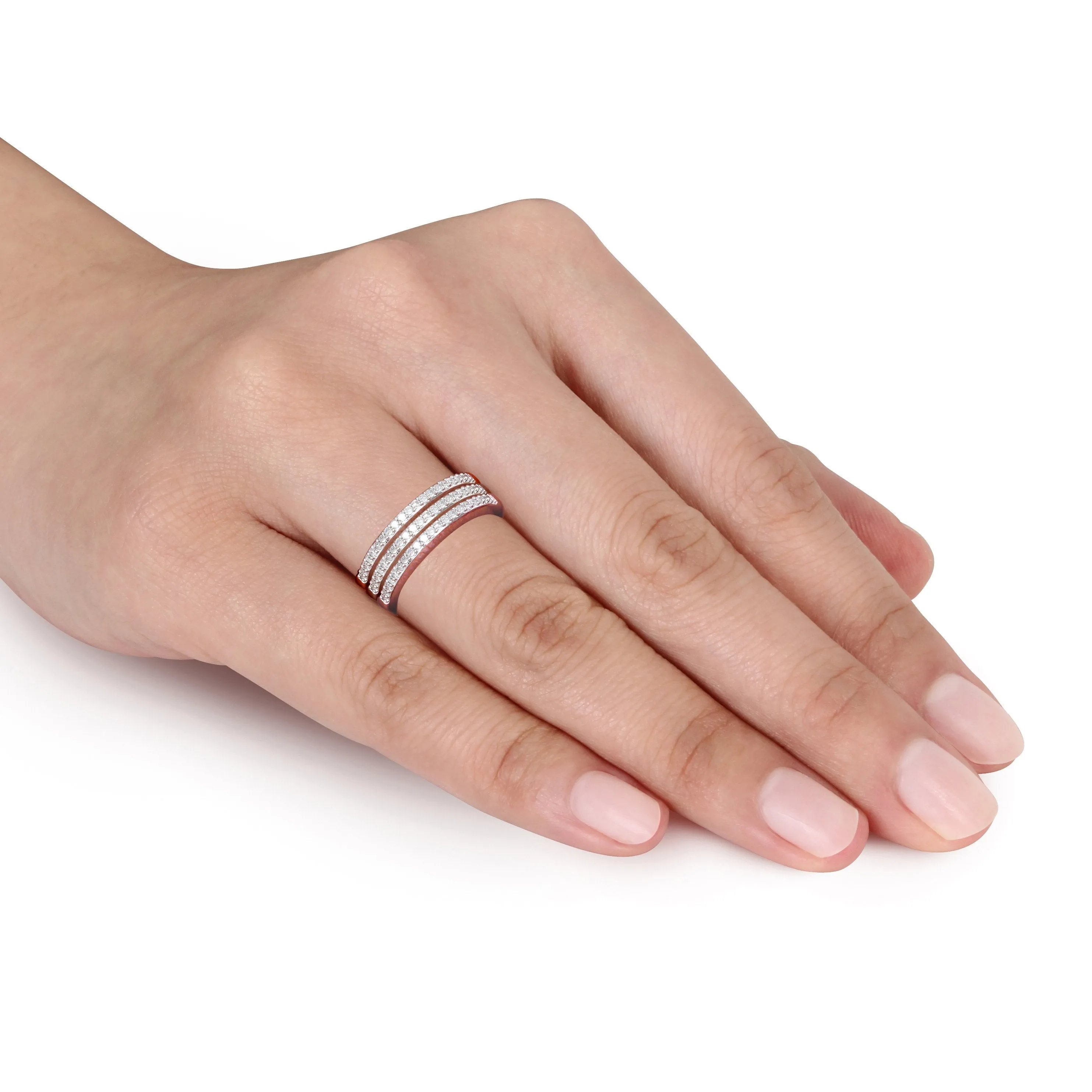 3 Pc Set Of 10K Pink & White Gold 1/2ct TDW Semi Eternity Rings