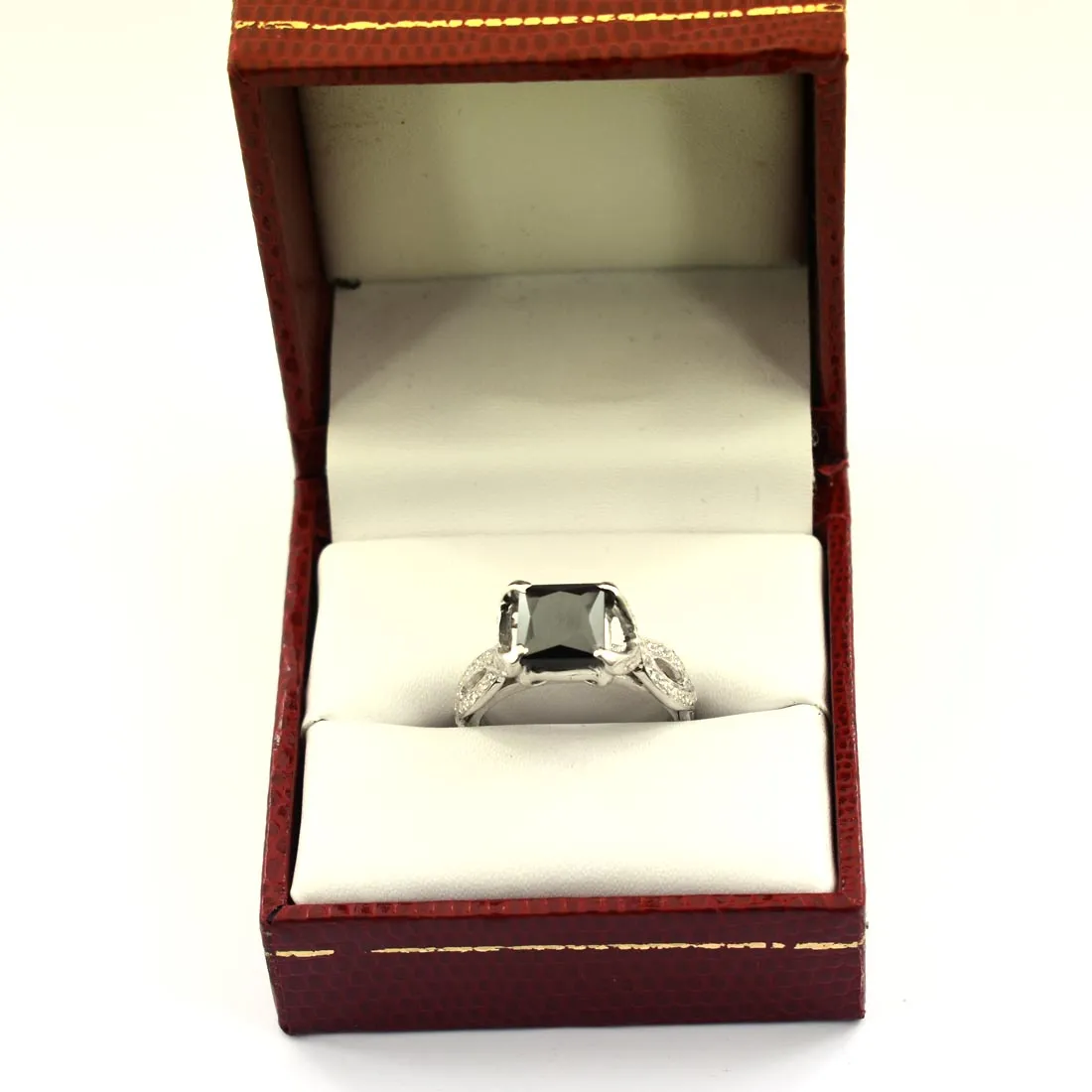 3.50 Ct Amazing Black Diamond Engagement Ring With White Diamond Accents. AAA Certified! Great Shine