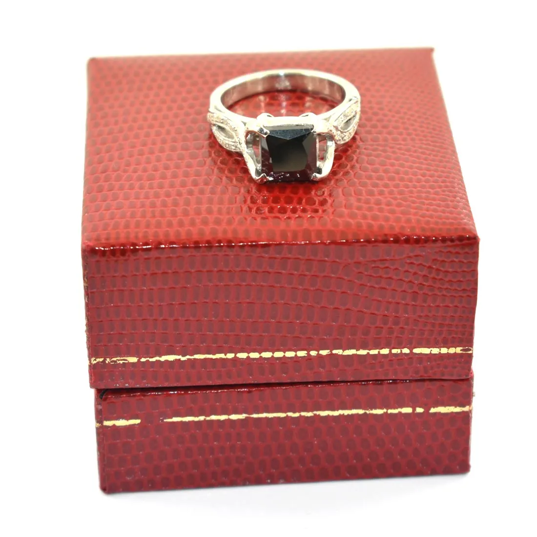 3.50 Ct Amazing Black Diamond Engagement Ring With White Diamond Accents. AAA Certified! Great Shine