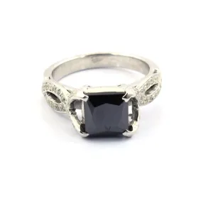 3.50 Ct Amazing Black Diamond Engagement Ring With White Diamond Accents. AAA Certified! Great Shine