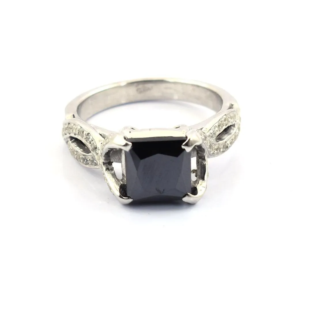 3.50 Ct Amazing Black Diamond Engagement Ring With White Diamond Accents. AAA Certified! Great Shine