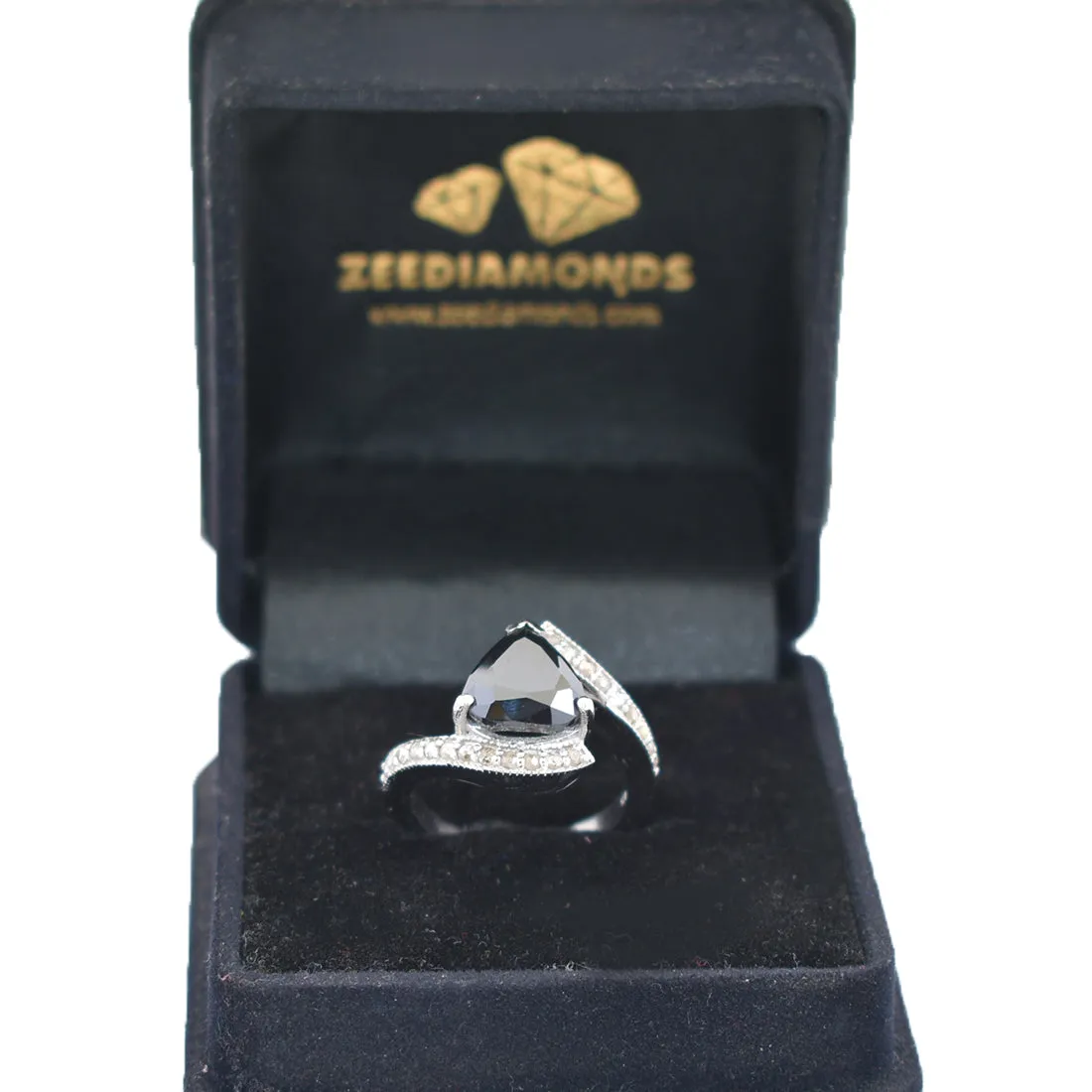 3.50 Ct Gorgeous Black Diamond Designer Ring With Diamond Accents, Amazing Shine & Great Shine