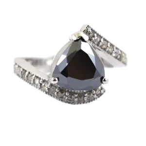 3.50 Ct Gorgeous Black Diamond Designer Ring With Diamond Accents, Amazing Shine & Great Shine