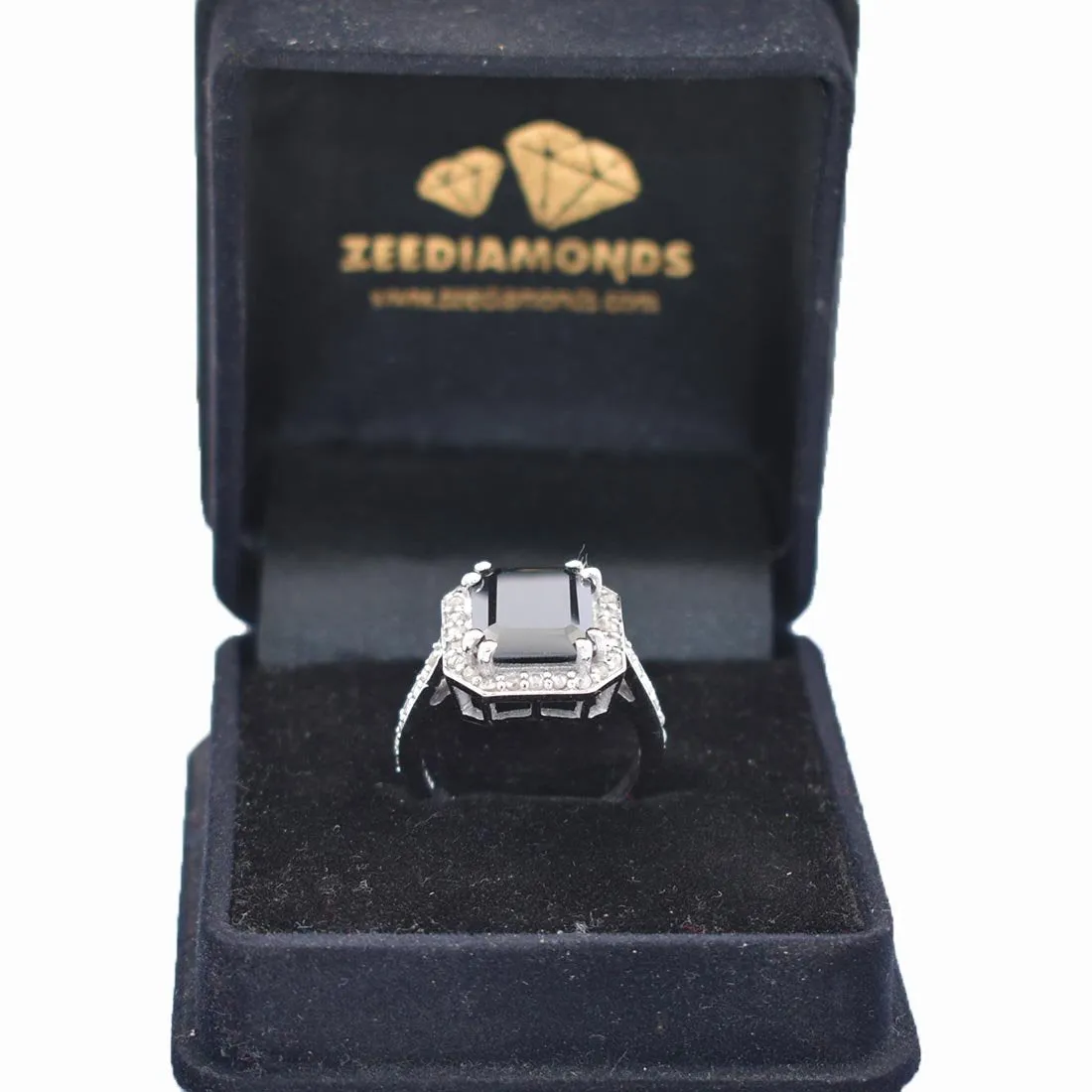 3.50 Ct Lovely Black Diamond Ring With Rose Cut Diamond Accents, Certified Diamond! Full of Fire, Ideal Gift