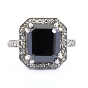 3.50 Ct Lovely Black Diamond Ring With Rose Cut Diamond Accents, Certified Diamond! Full of Fire, Ideal Gift