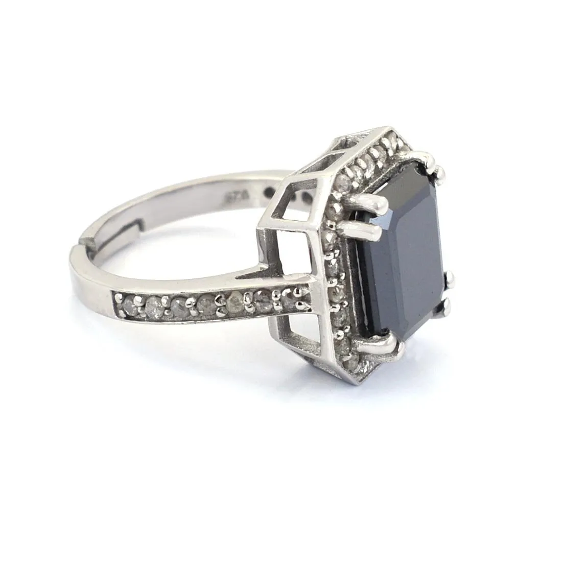 3.50 Ct Lovely Black Diamond Ring With Rose Cut Diamond Accents, Certified Diamond! Full of Fire, Ideal Gift