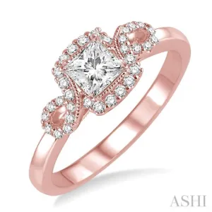 3/8 ctw Diamond Engagement Ring with 1/5 ct Princess Cut Center Stone in 14K Rose Gold