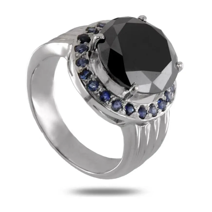 4 Carat to 5 Ct Lovely Black Diamond Solitaire Designer Ring with Blue Sapphire Gemstone Accents, Ideal Gift for Anniversary, Birthday