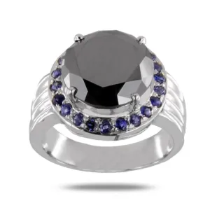 4 Carat to 5 Ct Lovely Black Diamond Solitaire Designer Ring with Blue Sapphire Gemstone Accents, Ideal Gift for Anniversary, Birthday