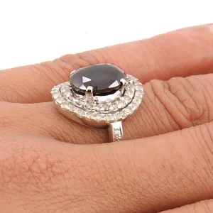 4 Ct, AAA Certified Black Diamond Ring with White Diamond Accents, Very Elegant & Great Sparkle