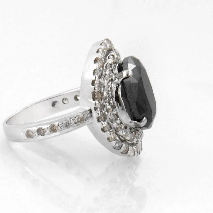 4 Ct, AAA Certified Black Diamond Ring with White Diamond Accents, Very Elegant & Great Sparkle