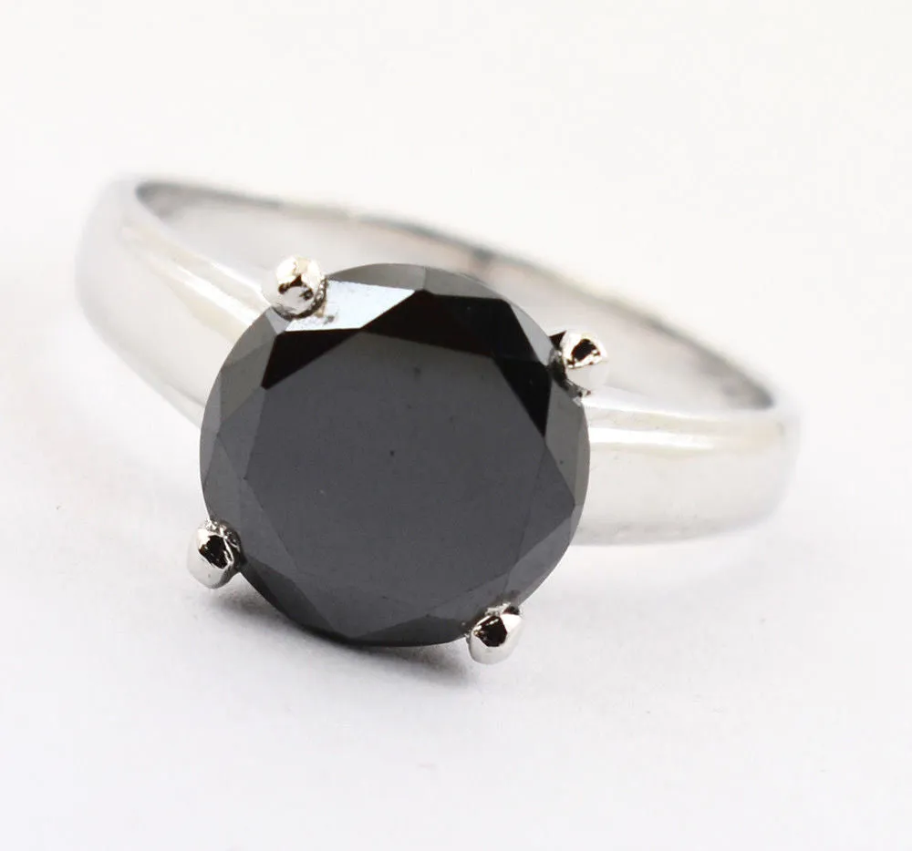 4.15 Ct Certified Black Diamond Solitaire Ring in White Gold Finish. Ideal Gift for Birthday, Anniversary