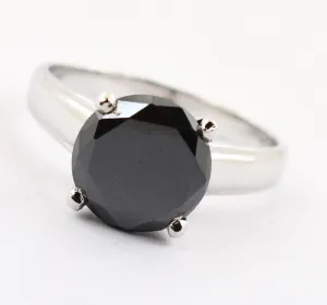 4.15 Ct Certified Black Diamond Solitaire Ring in White Gold Finish. Ideal Gift for Birthday, Anniversary