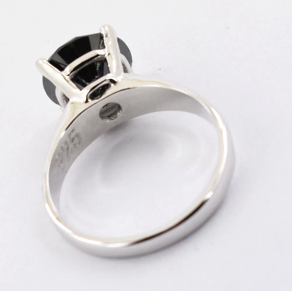 4.15 Ct Certified Black Diamond Solitaire Ring in White Gold Finish. Ideal Gift for Birthday, Anniversary