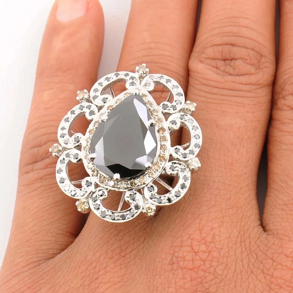 4.50 Ct Gorgeous Black Diamond Designer Ring with Diamond Accents, Excellent Cut & Beautiful Gift for Anniversary, Wedding
