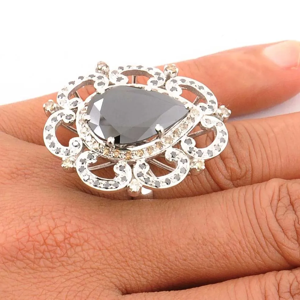 4.50 Ct Gorgeous Black Diamond Designer Ring with Diamond Accents, Excellent Cut & Beautiful Gift for Anniversary, Wedding