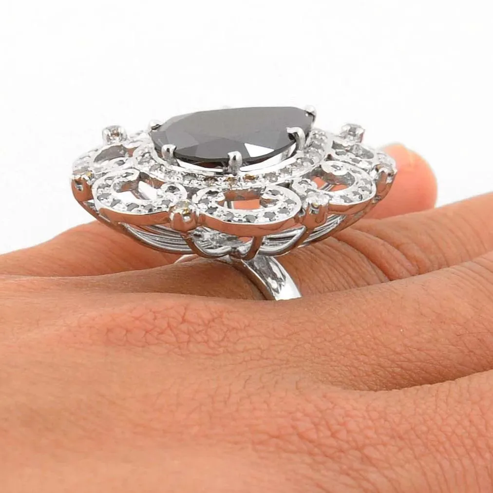 4.50 Ct Gorgeous Black Diamond Designer Ring with Diamond Accents, Excellent Cut & Beautiful Gift for Anniversary, Wedding