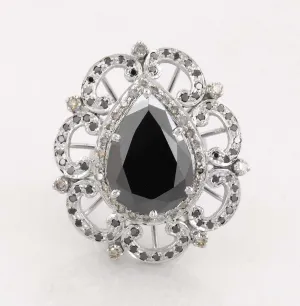 4.50 Ct Gorgeous Black Diamond Designer Ring with Diamond Accents, Excellent Cut & Beautiful Gift for Anniversary, Wedding