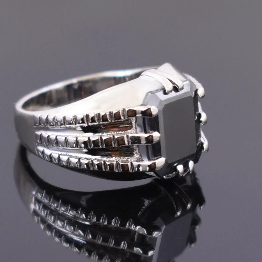 4.50 Ct Radiant Cut Black Diamond Men's Ring in 925 Sterling Silver, AAA Certified! Great Brilliance