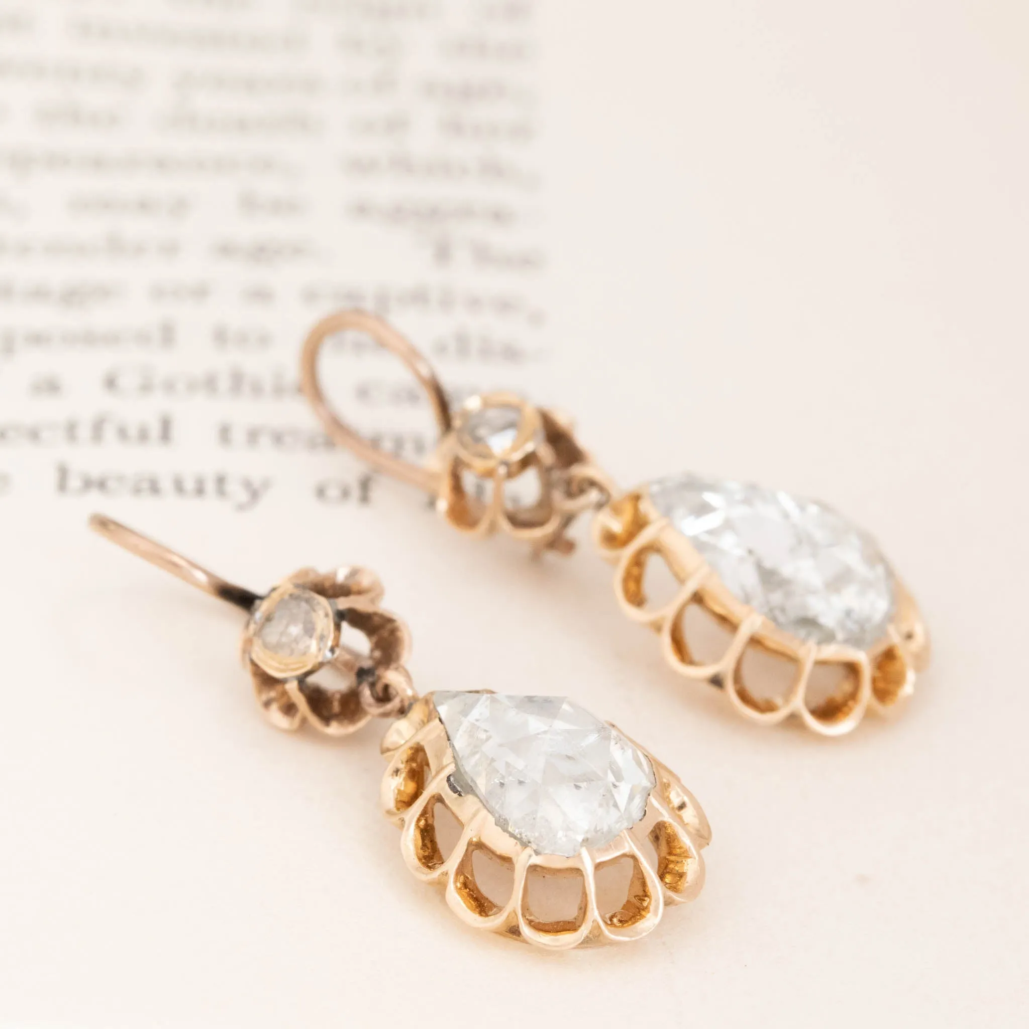 4.54ctw (est) Antique Pear Rose Cut Diamond Drop Earrings