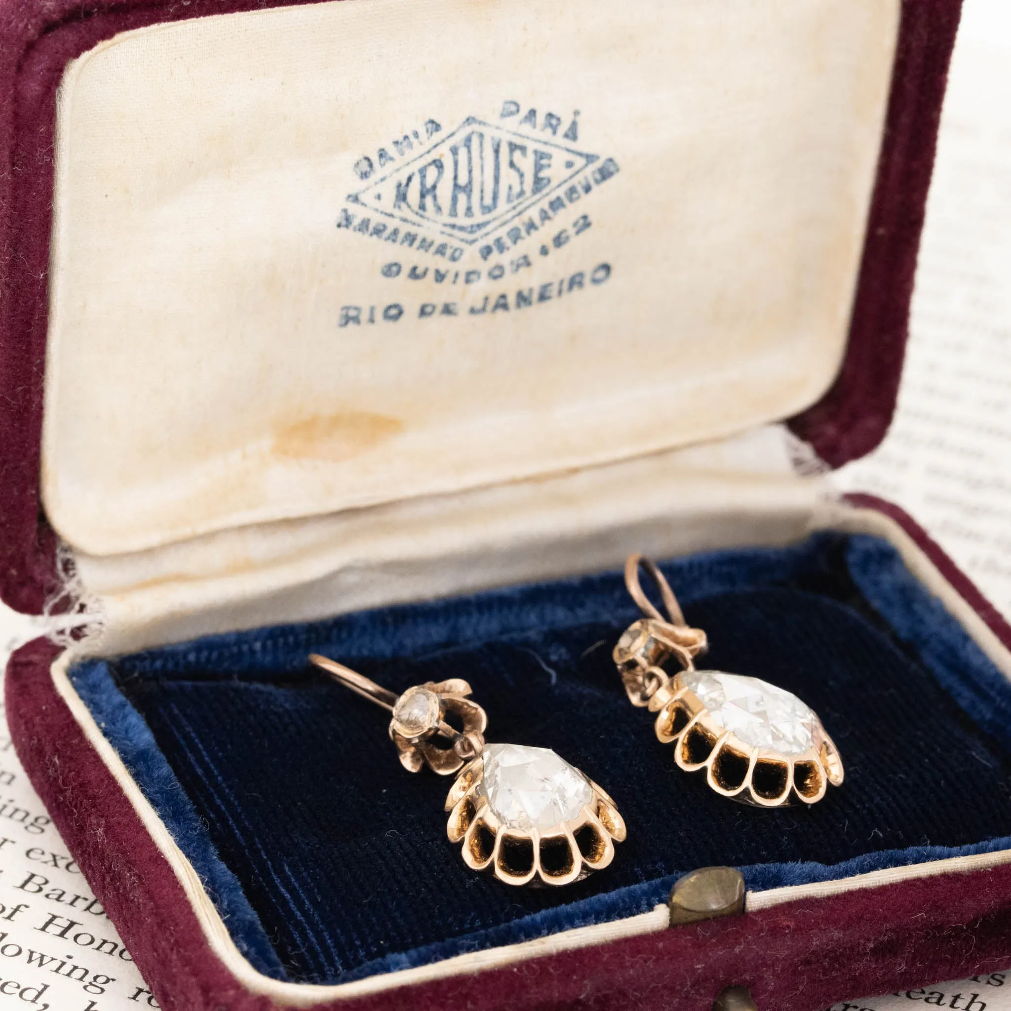 4.54ctw (est) Antique Pear Rose Cut Diamond Drop Earrings