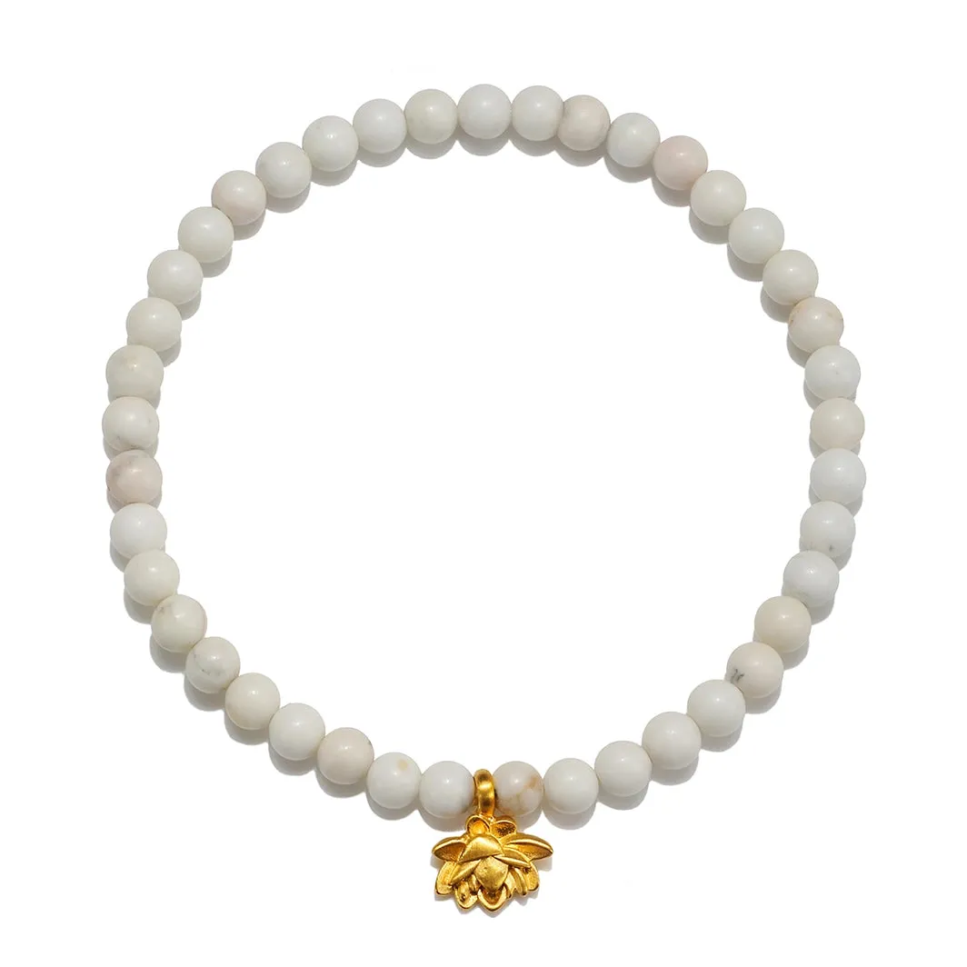 4mm White Turquoise Lotus Stretch Bracelet