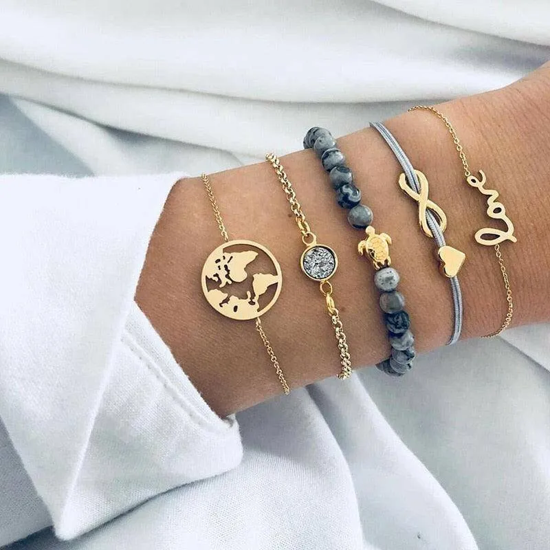 4pcs/Set Bohemian Stone beads bracelets