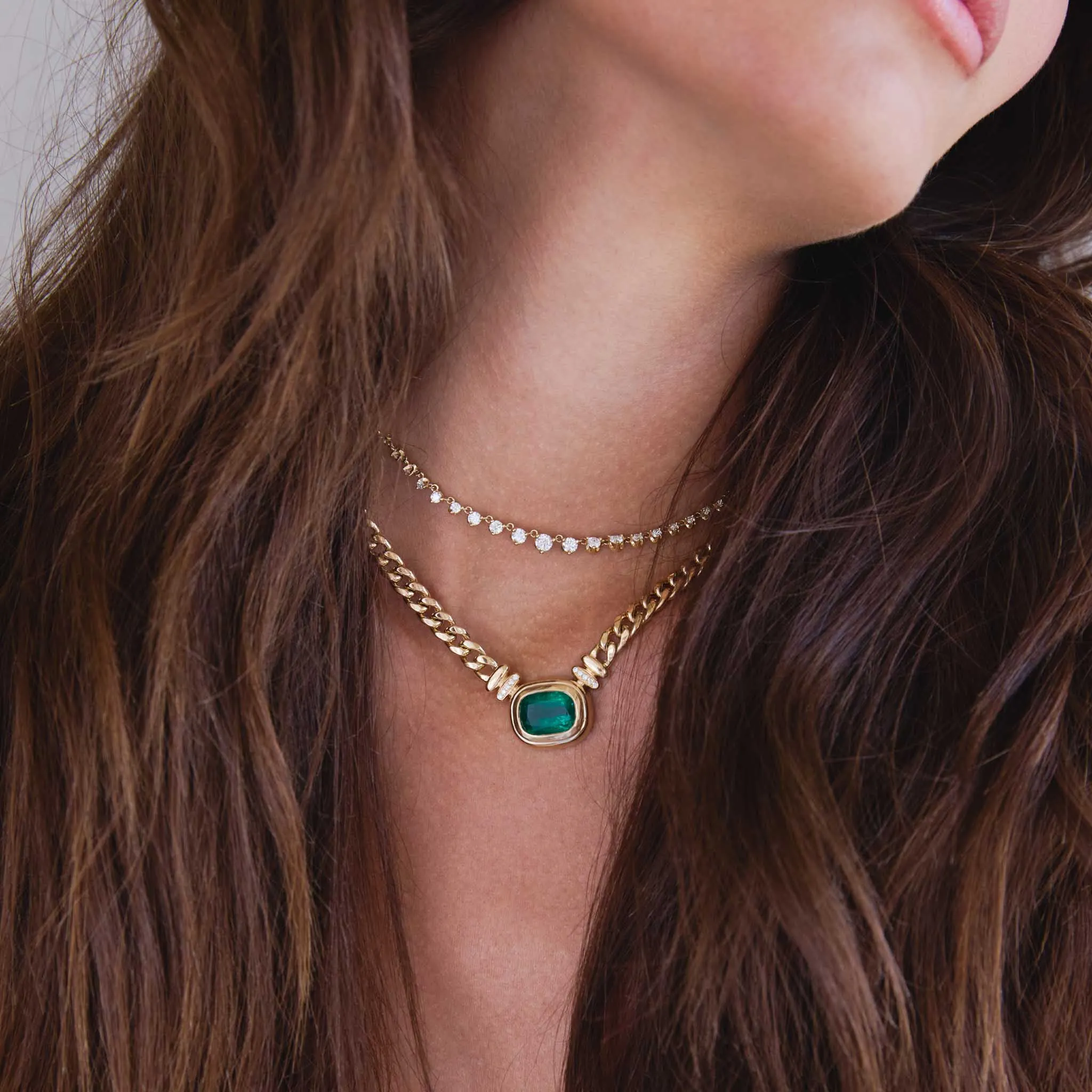 5.30 ctw Radiant Emerald Bezel Curb Chain Necklace