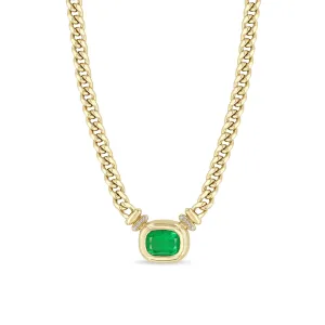 5.30 ctw Radiant Emerald Bezel Curb Chain Necklace