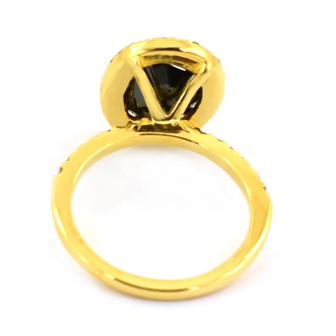 6 Ct Black Diamond Ring With White Diamond Accents in Halo Setting with Yellow Finish. Beautiful Gift for Wife, Anniversary