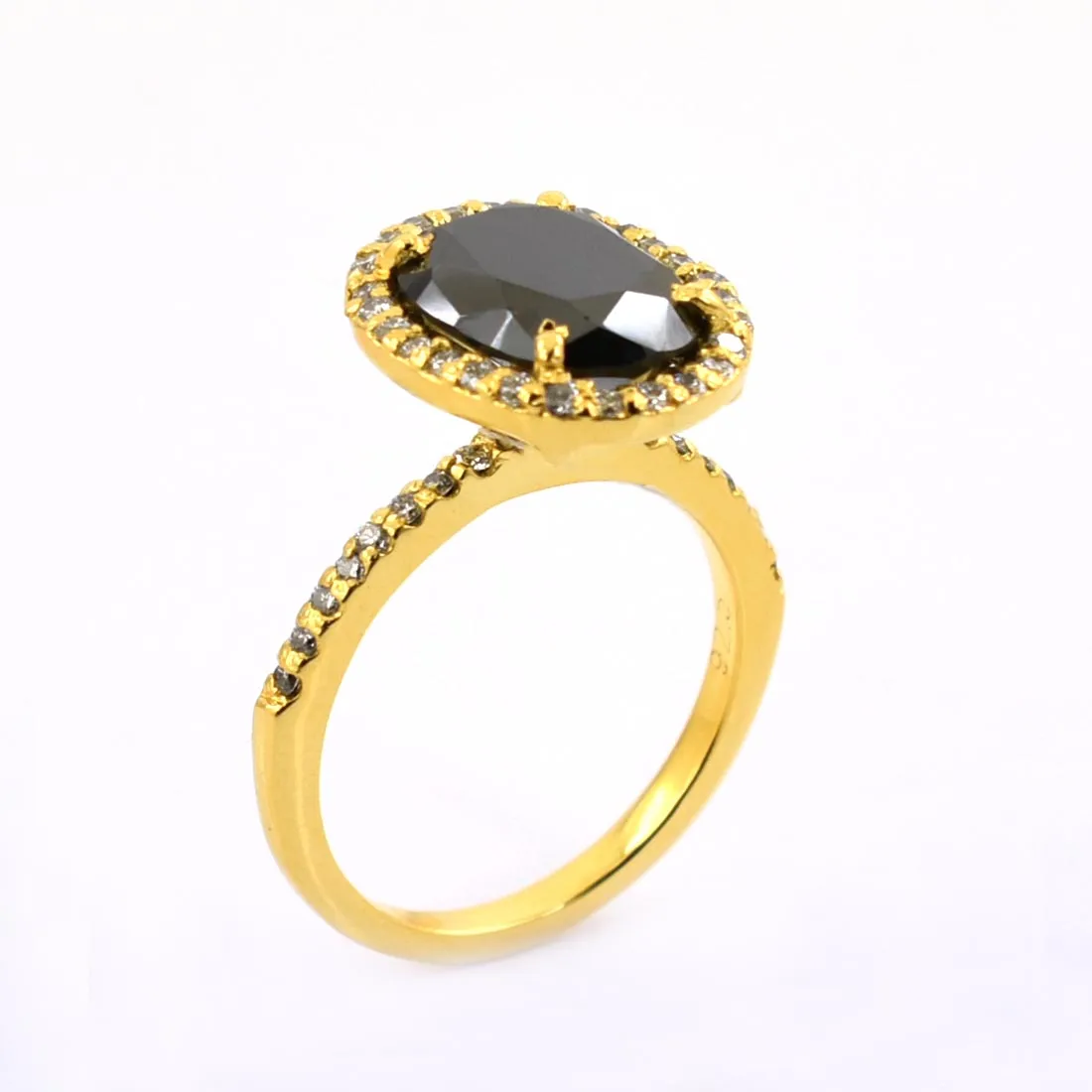 6 Ct Black Diamond Ring With White Diamond Accents in Halo Setting with Yellow Finish. Beautiful Gift for Wife, Anniversary