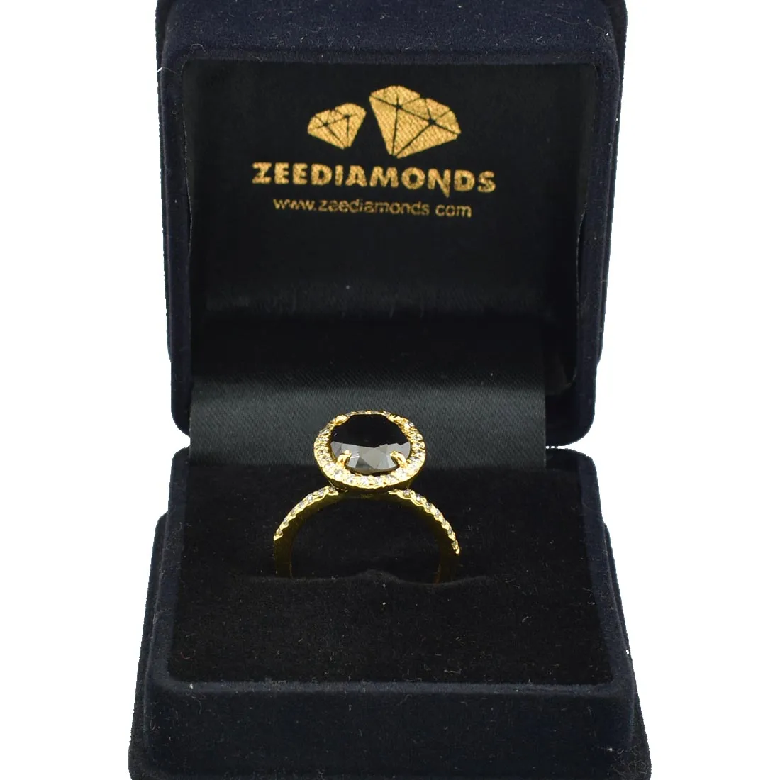 6 Ct Black Diamond Ring With White Diamond Accents in Halo Setting with Yellow Finish. Beautiful Gift for Wife, Anniversary
