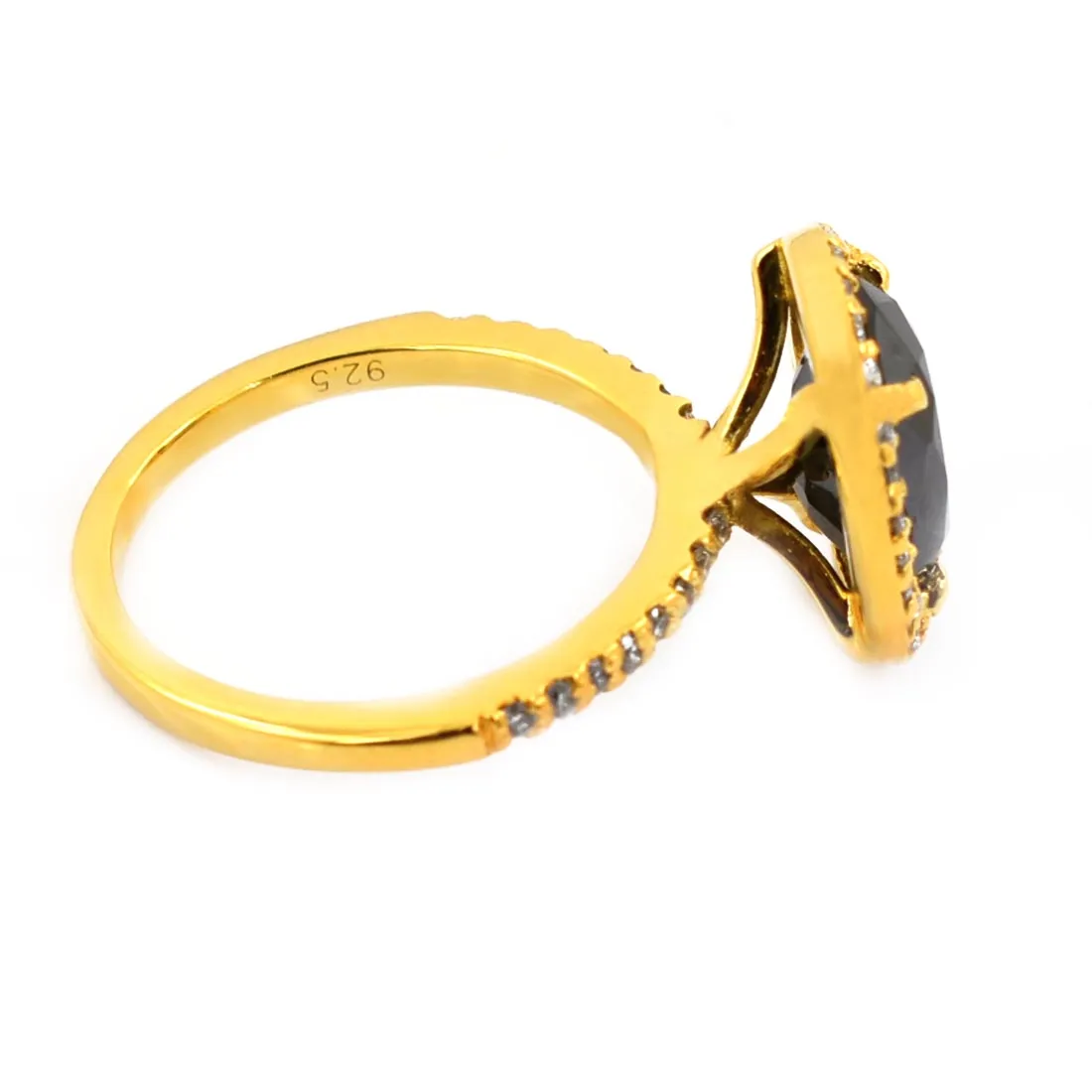 6 Ct Black Diamond Ring With White Diamond Accents in Halo Setting with Yellow Finish. Beautiful Gift for Wife, Anniversary