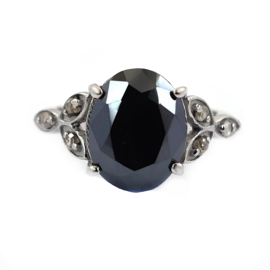 6 Ct Certified Lovely Black Diamond Ring With Diamond Accents, Great Shine & Excellent Cut