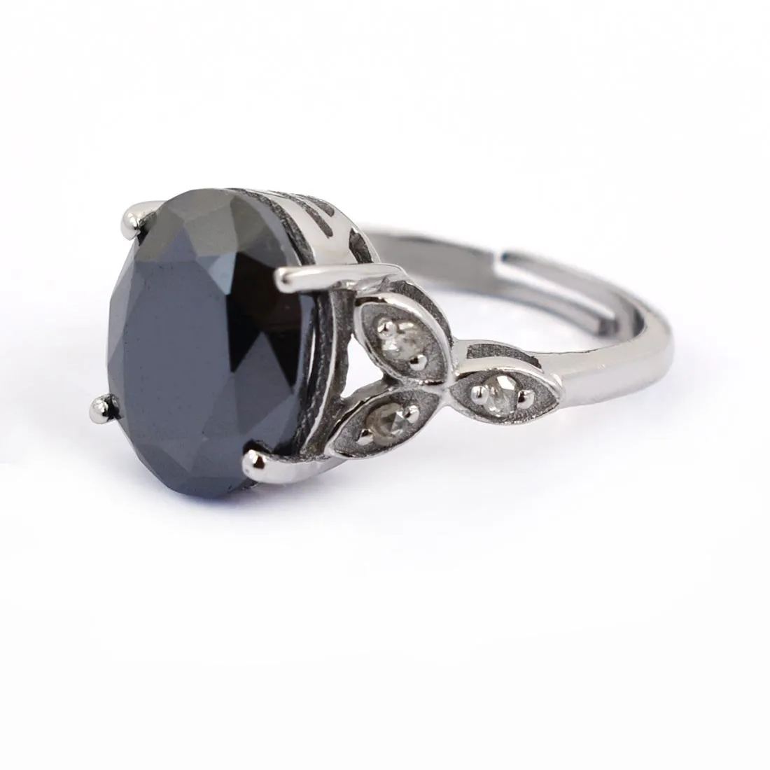 6 Ct Certified Lovely Black Diamond Ring With Diamond Accents, Great Shine & Excellent Cut