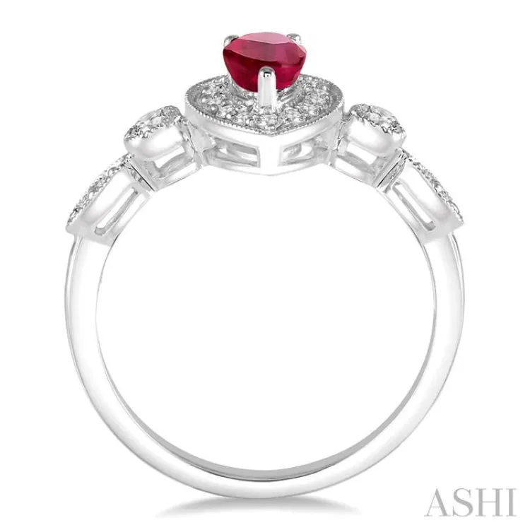 6X4 MM Pear shape Ruby Center and 1/4 Ctw Round Cut Diamond Ring in 14K White Gold