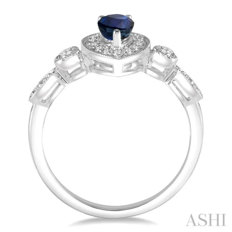 6X4MM Pear shape Sapphire Center and 1/4 Ctw Round Cut Diamond Ring in 14K White Gold